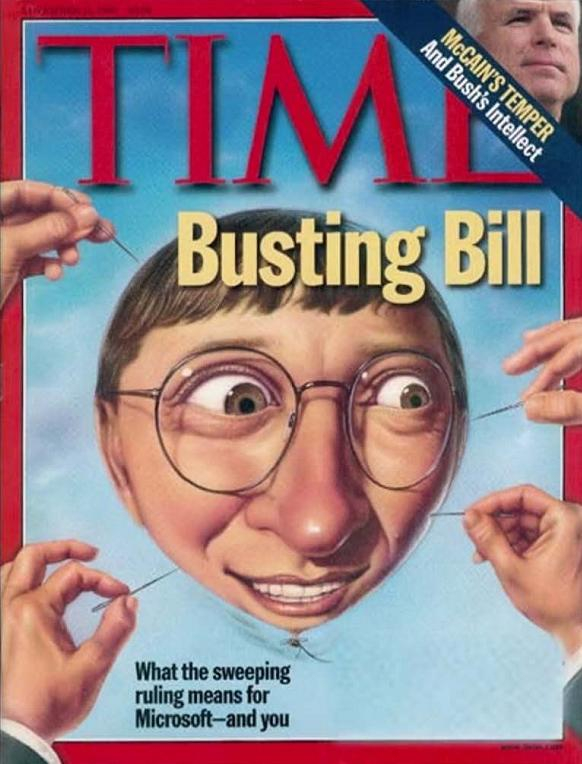 〓 美国《时代周刊》1999年11月刊封面，比尔·盖茨成了众矢之的。