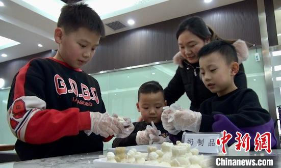 图为学生们体验制作蒙古族奶酪。　陈峰 摄