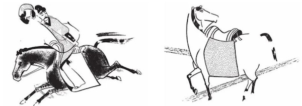 图七 西安理工大M1壁画鞍马墨线图（从左至右：1、2）