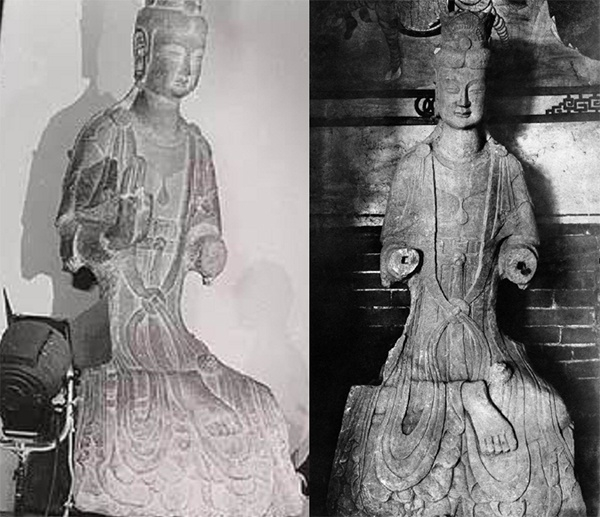左图为美国波士顿美术馆藏，右图为1906年日本学者关野贞摄于洛阳白马寺。