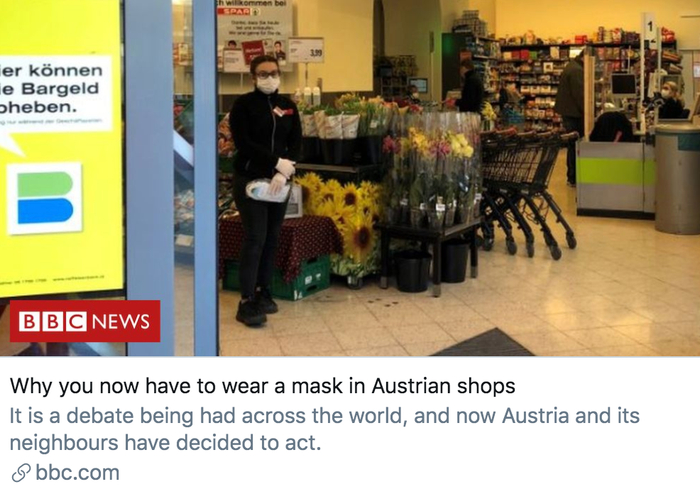 为什么你需要在奥地利的超市里佩戴口罩？BBC报道截图