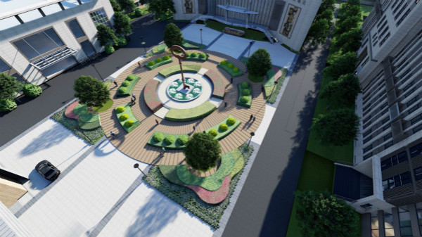 图说：华东师范大学附属杨行中学修建后的新校舍效果图。