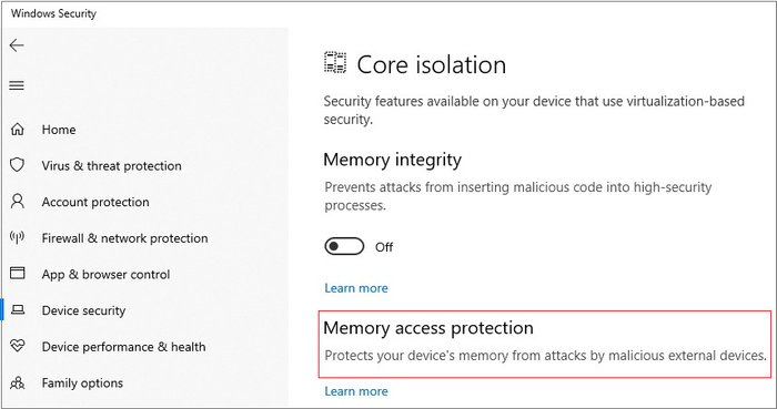 △ Windows 10开始提供内核DMA保护