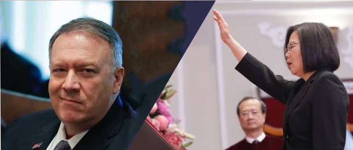 左为蓬佩奥（图源：美联社）；右为5月20日宣誓就职的蔡英文（图源：台湾“中央社”）