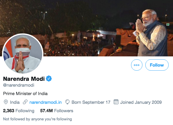 莫迪推特首页。