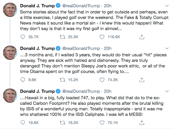 ▲特朗普连发3条推特回击。推特截图