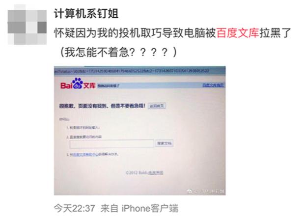 百度文库崩溃半小时 赶论文的网友心碎了