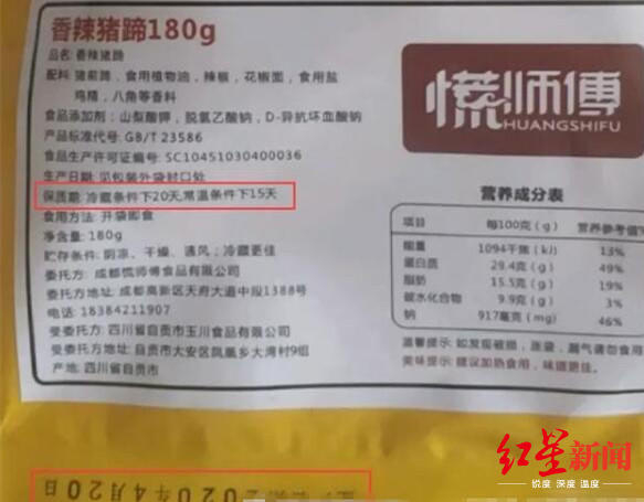 ↑猪蹄生产日期显示为4月20日，最长保质期为20天 图据网友