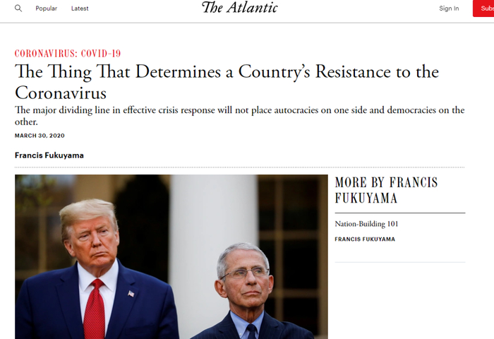 3月30日，福山在《大西洋月刊》刊文。