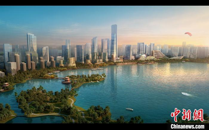 图为正在兴建的华中金融城北鸟瞰图(效果图) 。武昌 摄
