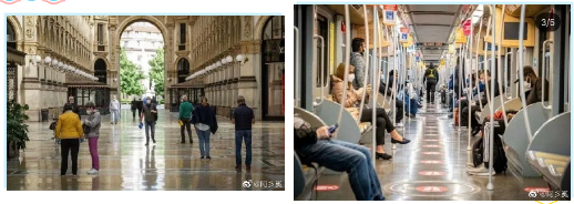 复工后意大利，口罩成了必备品。图片来源微博（见水印）