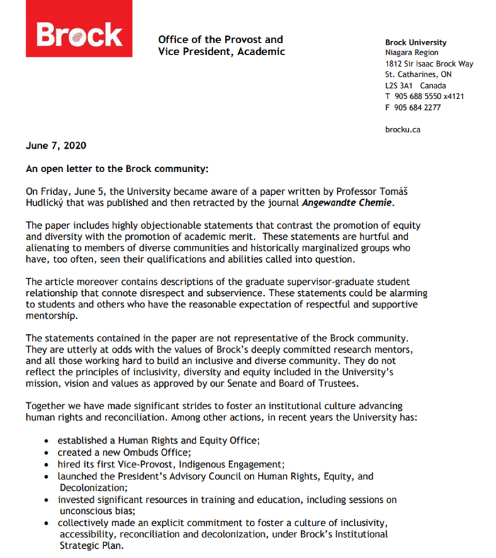 （图为布罗克大学与哈德利基划清界限的声明）