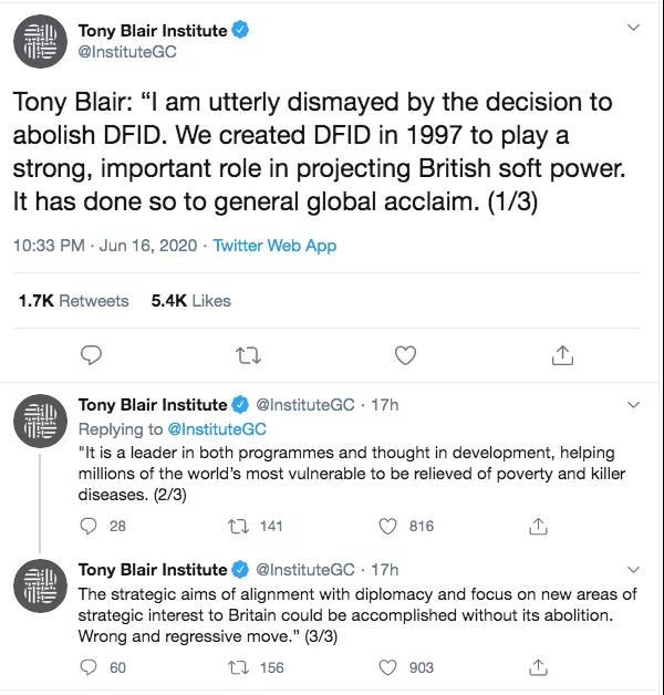 布莱尔在社交媒体发文。