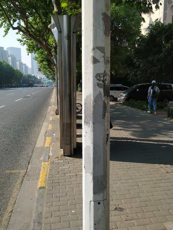 图说：电线杆上也有不少“牛皮癣”痕迹 李建铭 摄