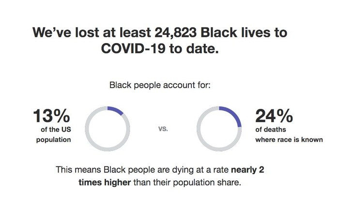 美国新冠肺炎死者中24%为黑人。新冠肺炎种族数据追踪网站截图