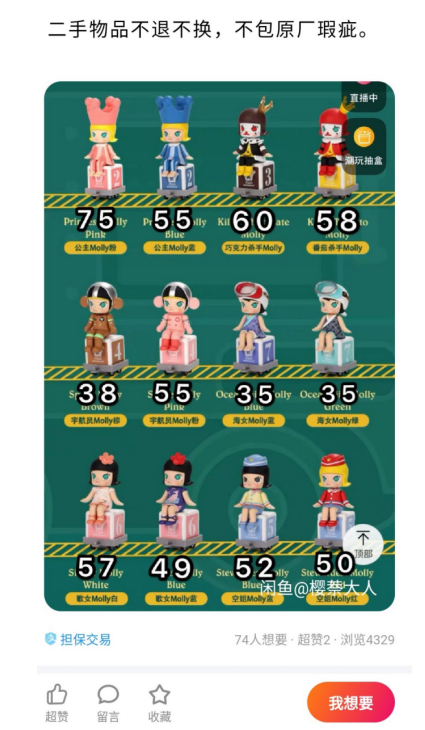 　　闲鱼二手市场上出售的玩家给每一款娃娃都标上了不同的价格