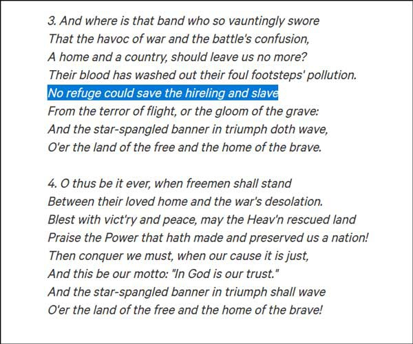 美国国歌第三和第四节歌词 图自change.org网站