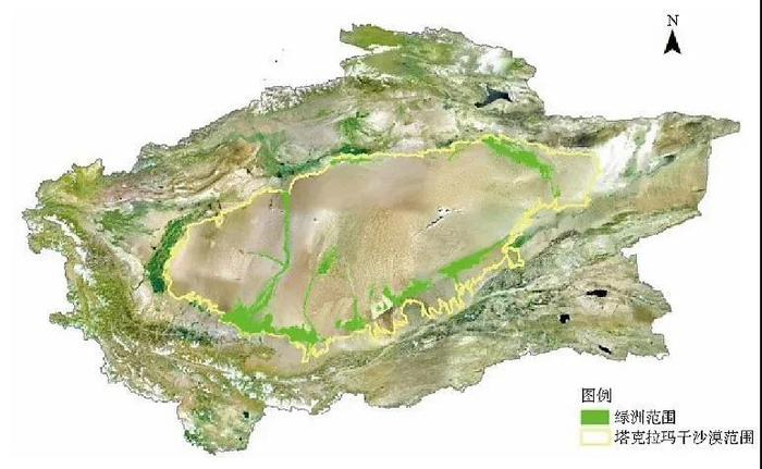 塔克拉玛干沙漠及其绿洲分布示意图 引自张琴琴等，2019