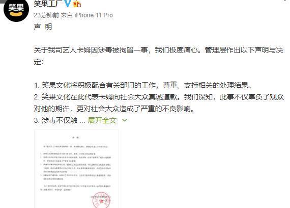 又一演员吸毒被抓！卡姆遭10日行拘，笑果工厂老板名下7家企业