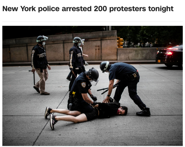 6月2日晚，纽约市逮捕200名抗议者。
