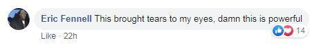  网友芬内尔称，“这让我流泪，太有感染力了。”图片来源：社交媒体截图。