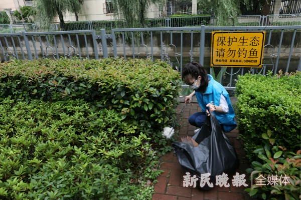 图说：朱长中在捡拾角落里的垃圾。周馨 摄