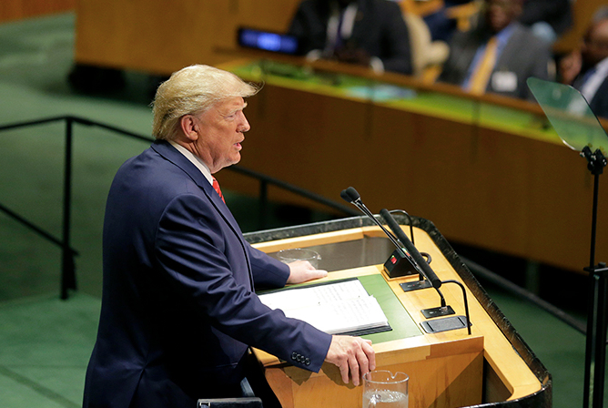 美国在2019年9月联合国大会上发表讲话。/联合国网站