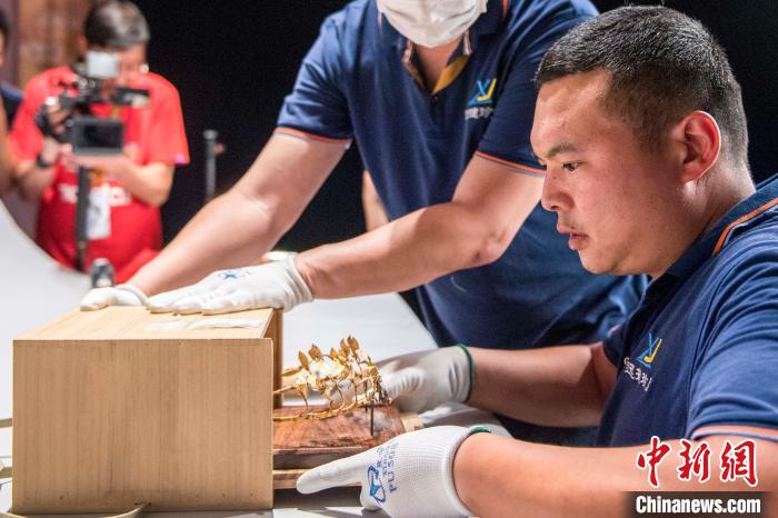 工作人员开箱“金王冠”。　杨华峰 摄