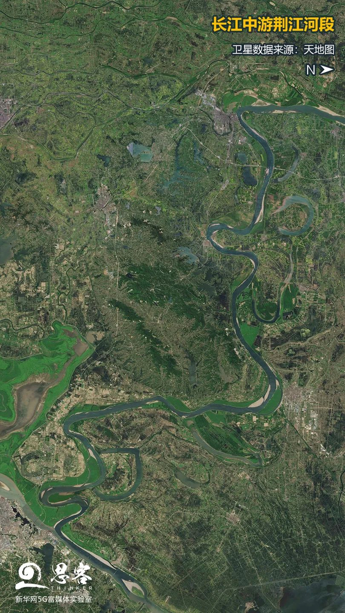 ▲荆江河道蜿蜒曲折，下荆江尤为典型。