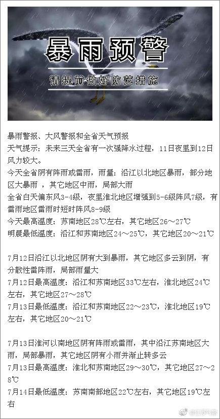 暴雨大风警报：未来三天江苏迎强降水，今夜到明天风力较大