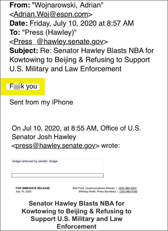 NBA记者回复截图 图自社交媒体