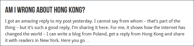 斯基纳将来信发布在博客上并提问：在香港问题上，我错了吗？