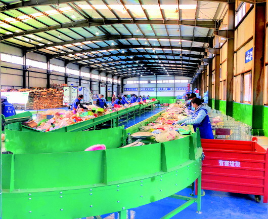 　　“爱分类”的工人在分拣垃圾。受访者供图