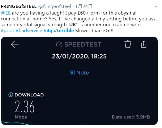 英国网友晒出令人震惊的网络测速结果