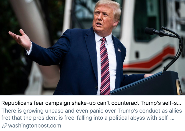 共和党人担心竞选团队改组也无法弥补特朗普造成的混乱局面。/&nbsp;《华盛顿邮报》报道截图