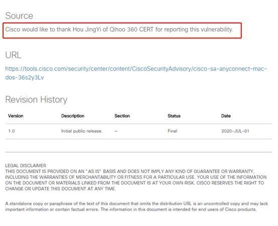 思科发布安全公告 公开致谢360发现Cisco AnyConnect文件损坏漏洞