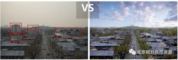 鼓楼南望景山万春亭景观视廊整治前后示意