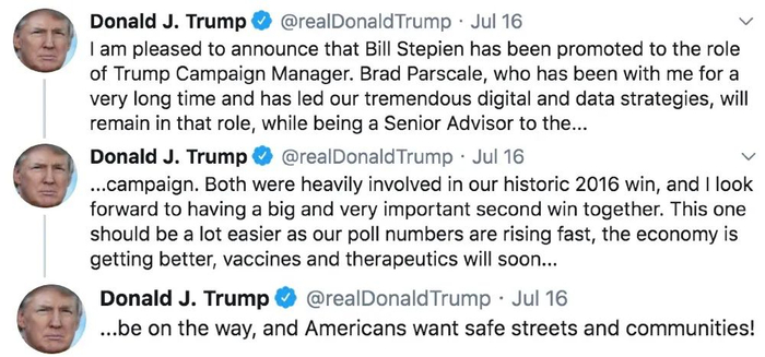 　特朗普推特截图。