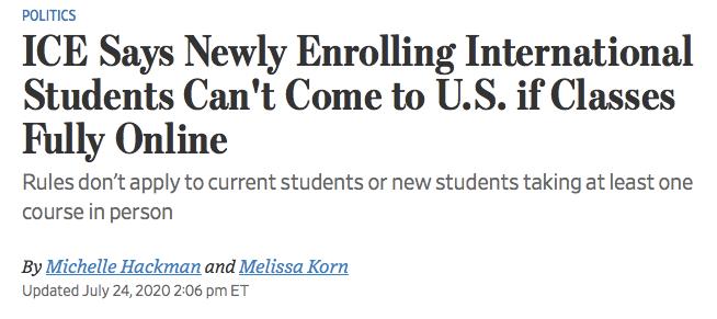 注意！美国移民局规定纯上网课的留学新生无法获得签证，不得入境