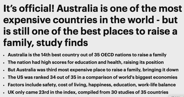 澳洲生活成本全球第三，物价贵死，但土澳也是最宜居国家