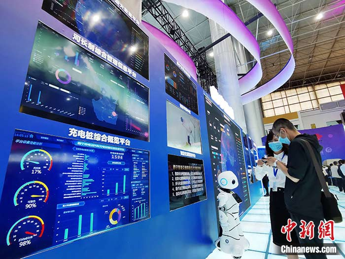 图为7月23日，青海西宁，观众在第二十一届中国·青海绿色发展投资贸易洽谈会数字城市展馆参观。中新社记者 张添福 摄