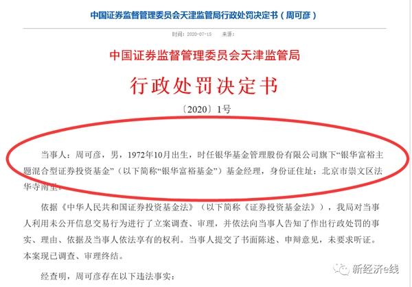 屡禁不止！原银华基金旗下金牛基金银华富裕基金经理周可彦惊爆“老鼠仓”，任职回报曾超96%