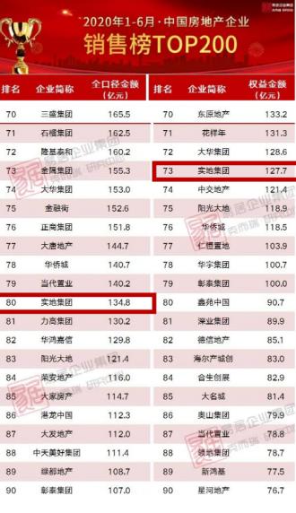 智慧人居助推 实地集团上半年销售额稳居TOP100