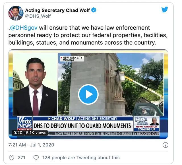 国土安全部工作队保护美国古迹、雕像