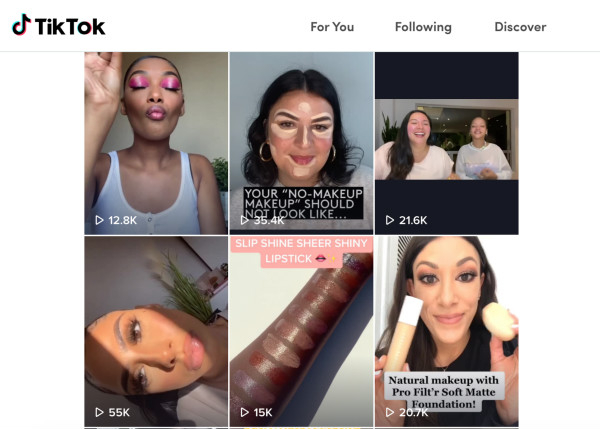 图| Fenty Beauty 官方TikTok集合诸多网红明星测评美妆产品