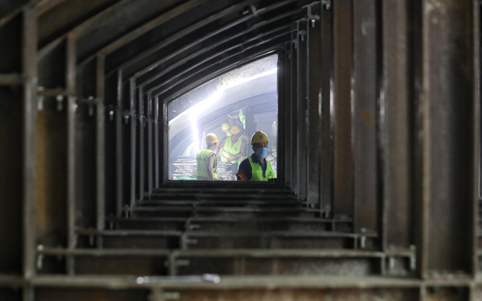  宣武门地铁站新增换乘通道施工现场，通道已经初具规模。摄影/新京报记者 王贵彬