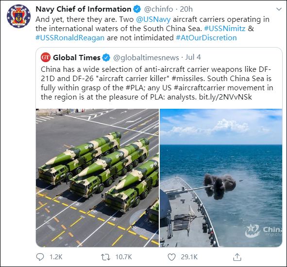 美国海军信息部长推文截图