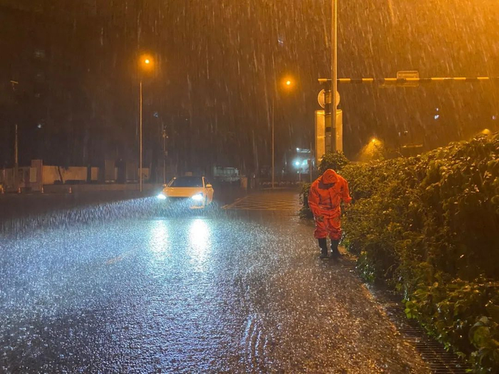 ▲张道平在清理雨水箅子上的树叶和垃圾。新京报记者肖薇薇 摄
