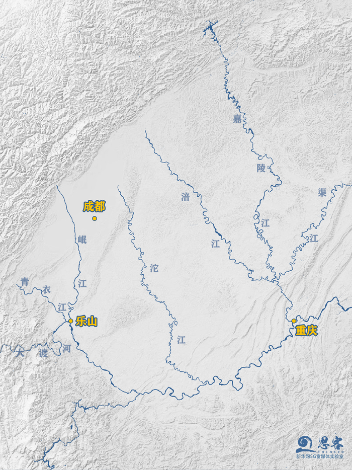 ▲在四川境内同时分布着长江上游三条重要的支流，分别是岷江、嘉陵江和沱江，它们的走向基本上是由北向南注入长江干流。