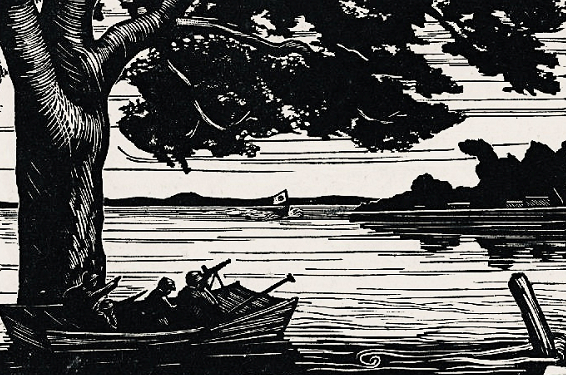 水上游击战黑白木刻（1940年） 重庆美术馆供图